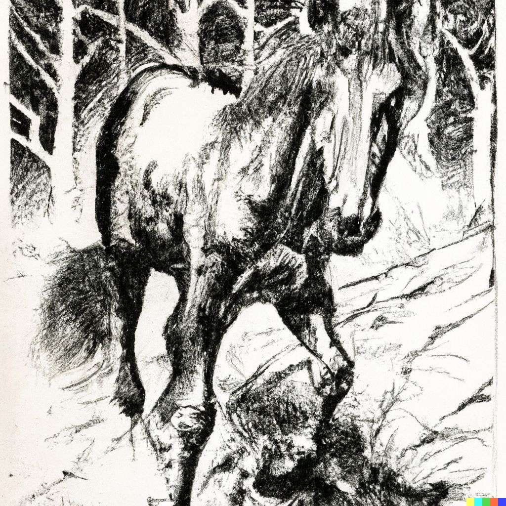 a horse, print by Bernie Wrightson